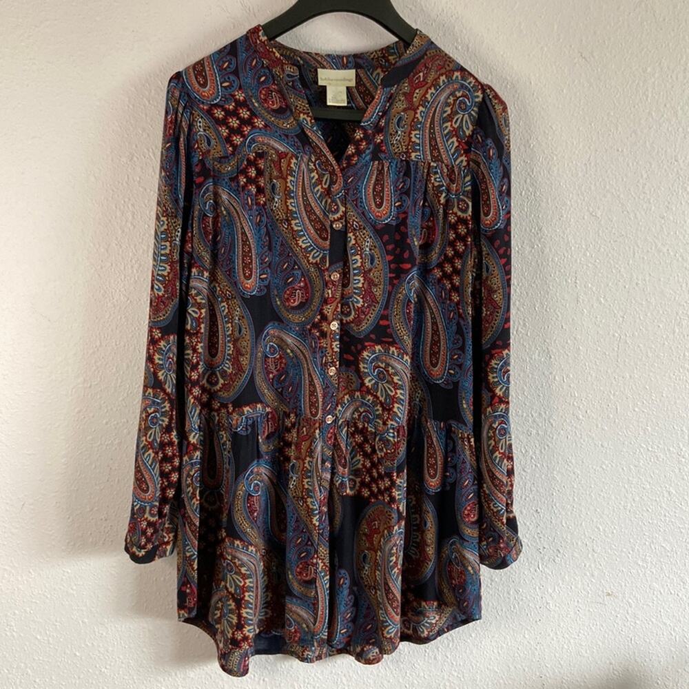 Soft Surroundings Women Paisley Boho Style Print Long Sleeve Blouse #S